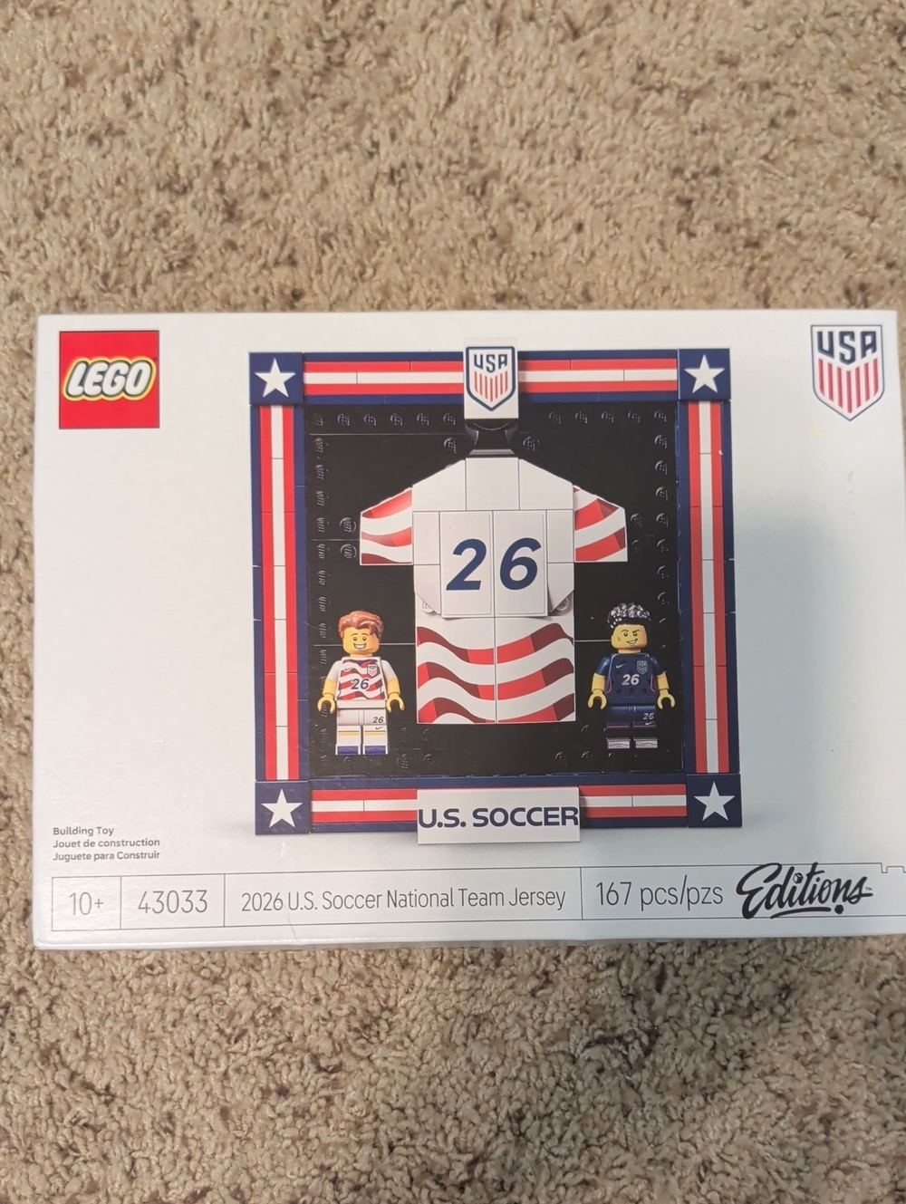 Lego 2026 U.S. Soccer National Team Jersey Display 2 Minifig Age 10+ Great Gift
